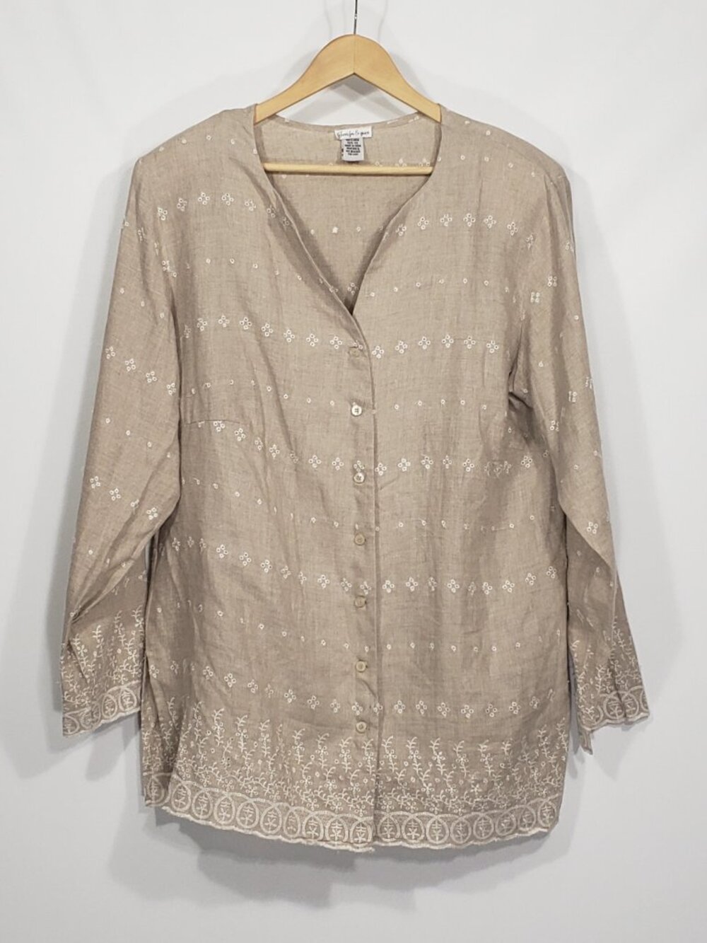 Jennifer & Grace  Tan Linen  Button Front Blouse Tunic  Women's Plus 3X